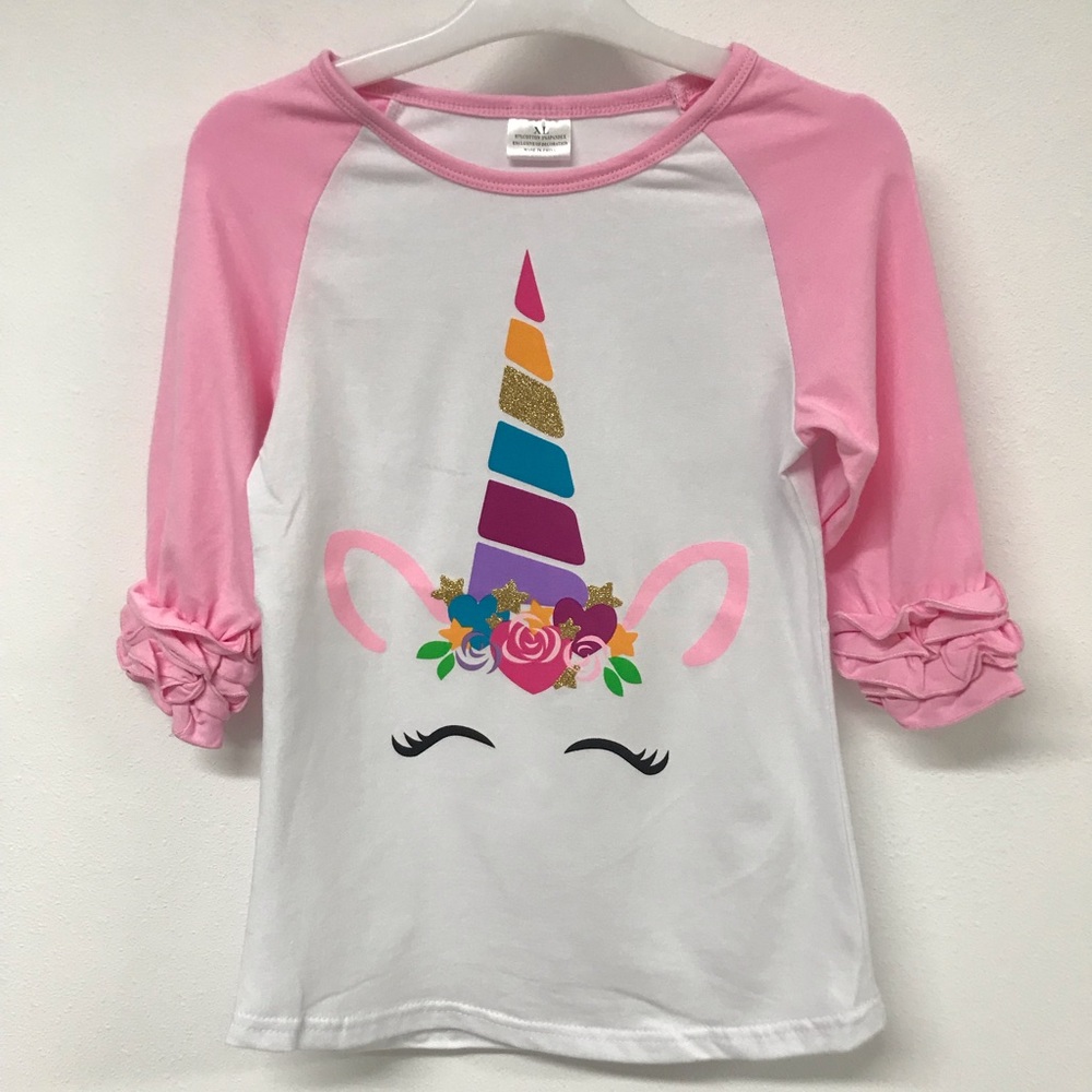 Little Girl Toddler Ruffle Easter Birthday Party Graduation unicorn top shirt